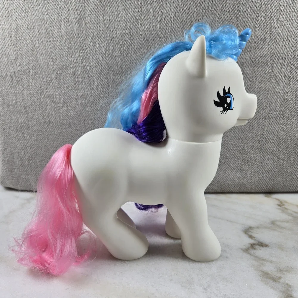 Vintage‎ Gi-Go Jumbo White Unicorn Pony Toy Blue Horn Moon & Cloud MLP 'Fakie'